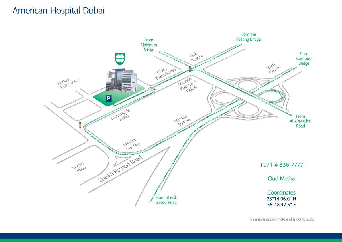 карта американский госпиталь в Дубае